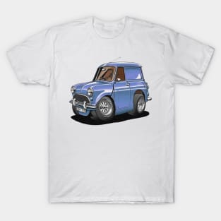 Cartoon drawings of Morris Mini 1000 Blue T-Shirt